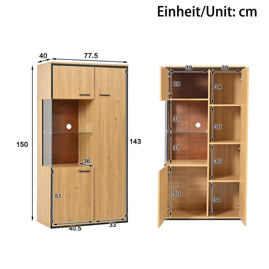 Vetrina moderna in MDF con LED, porta in vetro e 3 ripiani