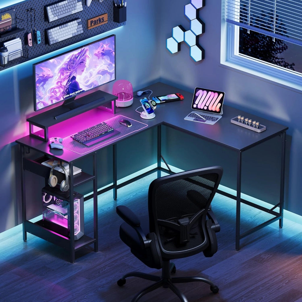 Scrivania Gaming Regolabile 2 in 1 con LED ¨C zephmum ¨C Nero 100x50x70