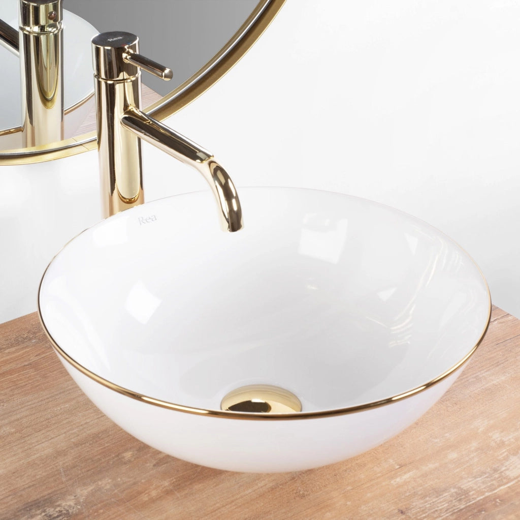 Lavabo Da Appoggio In Ceramica Stella White Gold Edge