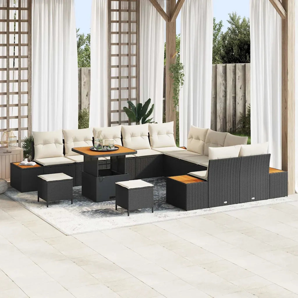 Set Divano da Giardino con cuscino 13 pcs Nero Poly Rattan 3364920