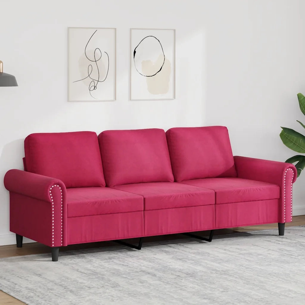 Divano a 3 Posti-Sofa 3 Posti Rosso Vino 180 cm in Velluto 128044