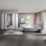 Camera da letto Amor bianco e grigio con armadio 6 ante specchiato e letto contenitore – Eleganza Moderna
