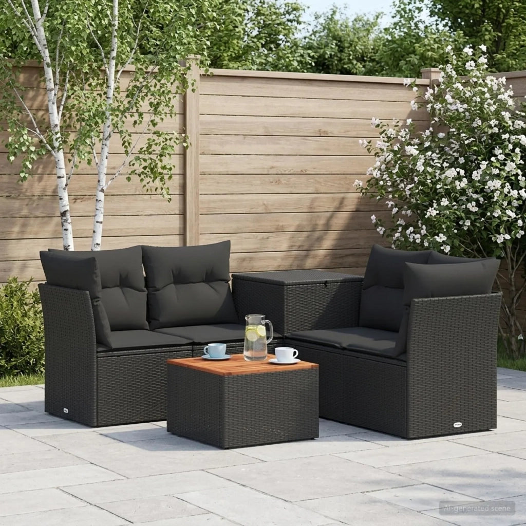 Set di divani 6 pz Nero Rattan sintetico e Acciaio 3447343