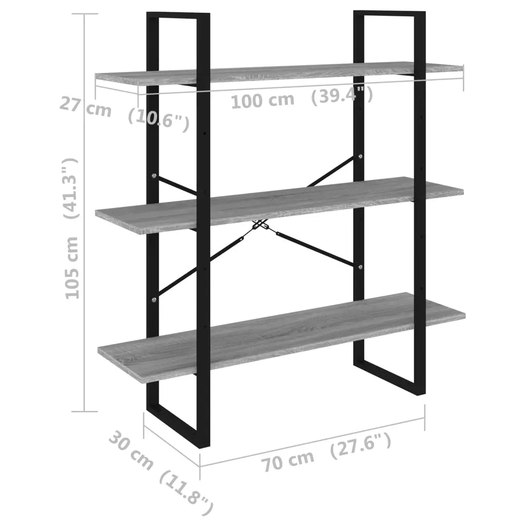 Libreria Grigio Sonoma 100x30x105 cm in Legno Multistrato 821322