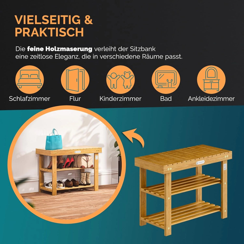 ® Scarpiera con Seduta in Legno Capacità 160 kg Certificata FSC® Acacia 3 livelli Panca Bagno Corridoio Marrone