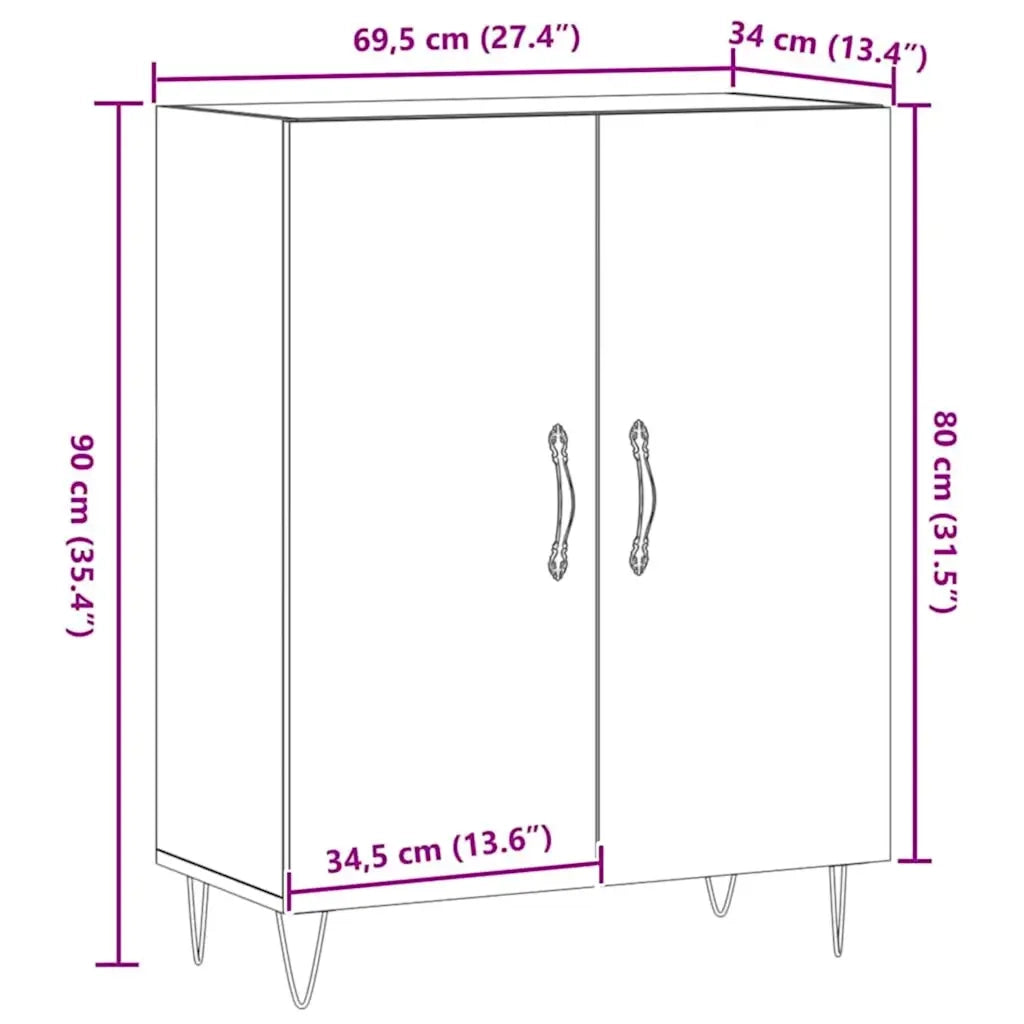 Credenza Rovere Artigianale 69,5x34x90 cm in Legno Multistrato