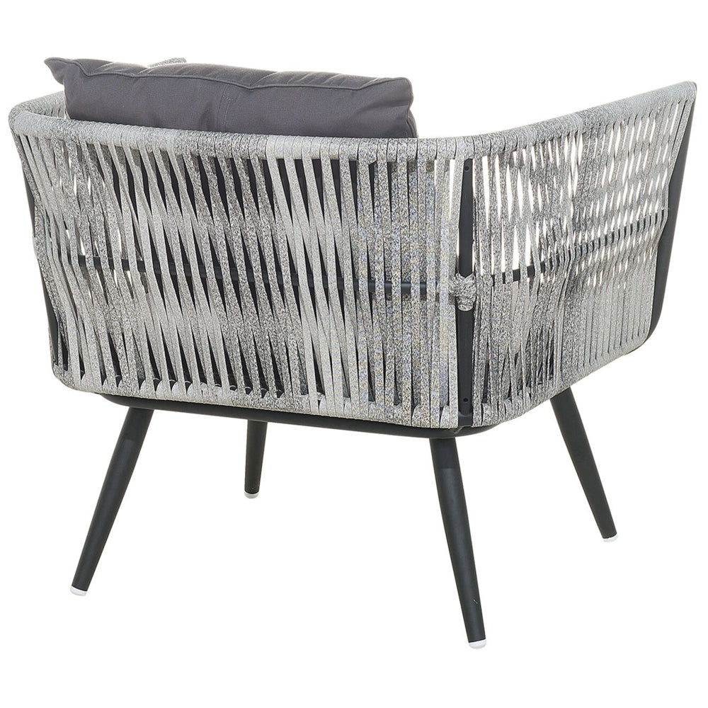 Set conversazione da giardino in rattan sintetico grigio da esterno a 4 posti con cuscini per tavolini