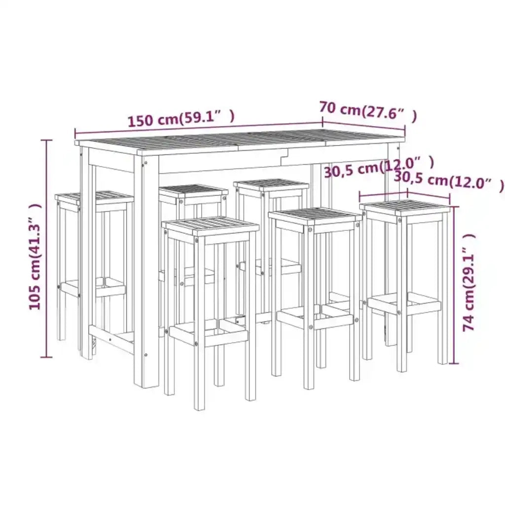 Set da Bar da Giardino 7 pz in Legno Massello di Acacia 3116022