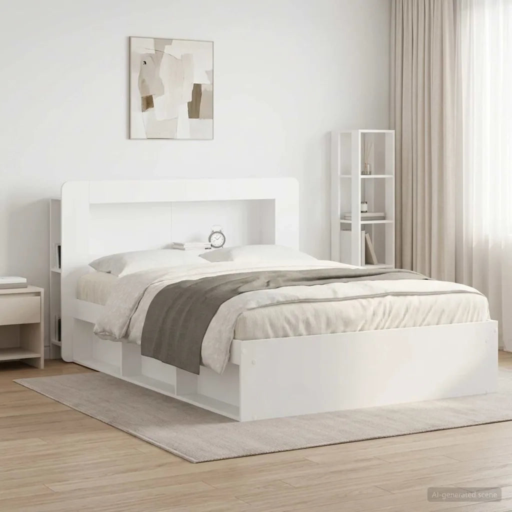 Testata del letto con archiviazione Bianco Legno ingegnerizzato