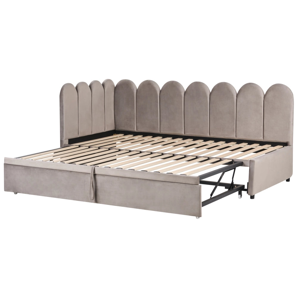 Letto a castello rivestito in velluto tortora 90/180 x 200 cm con rete a doghe