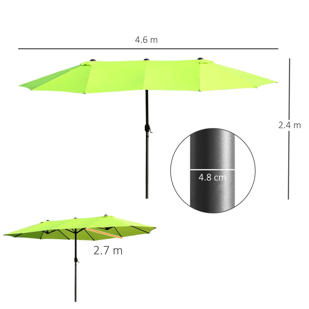 Ombrellone da Giardino Doppio 460x270x240 cm in Acciaio e Poliestere Verde