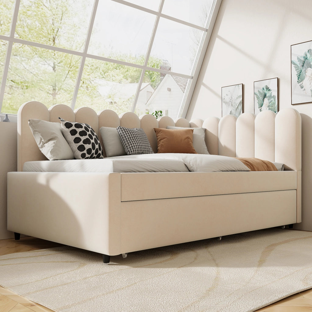 Letto a L divano letto in velluto beige 140x200 cm