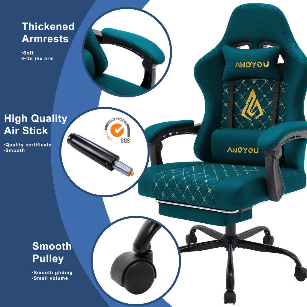 Sedia da Gaming Racing ¨C zephmum ¨C Pelle Scamosciata, Regolabile, Blu Navy