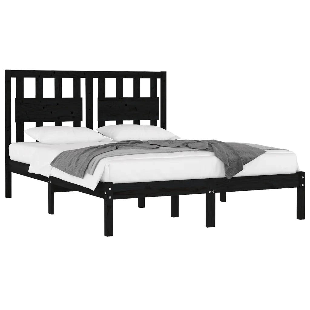 Giroletto-Struttura Letto Nero in Legno Massello di Pino 140x190 cm 468319
