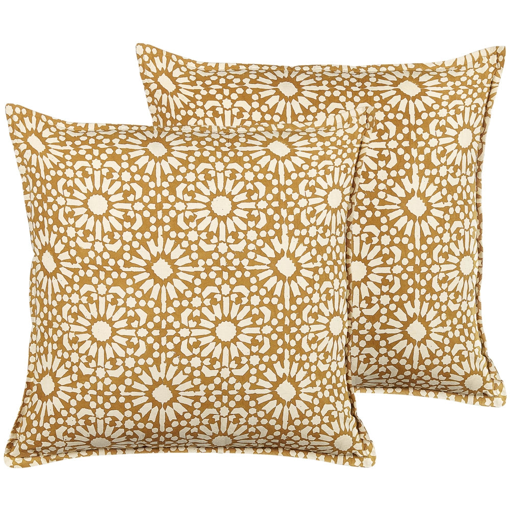 Set di 2 cuscini decorativi cotone beige 45 x 45 cm motivo geometrico fatto a mano rivestimento sfoderabile con imbottitura stile boho