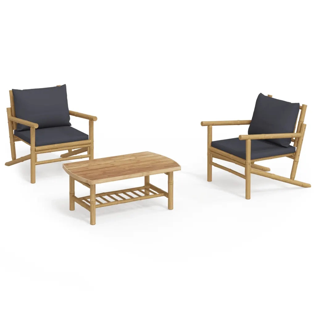 Set Salotto da Giardino 3pz con Cuscini Grigio Scuro BambÃ¹cod mxl 76395