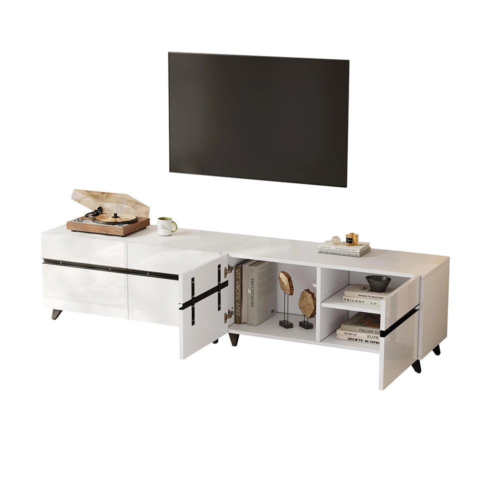 Mobile TV 180x40x49cm - Xylo - 4 Ante Regolabili, 8 Piedi, Carico 52kg, fino a 80"