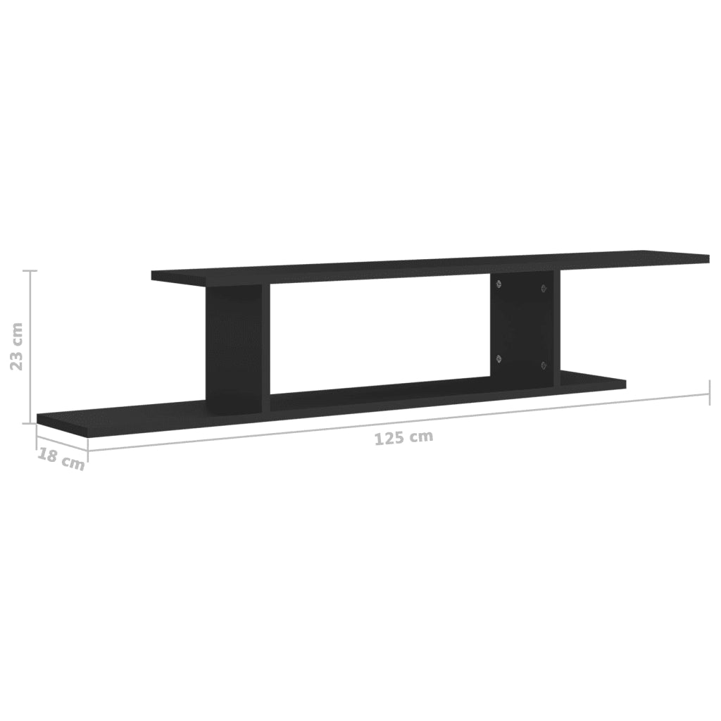 Scaffale TV a Parete Nero 125x18x23 cm Legno Multistrato 806990
