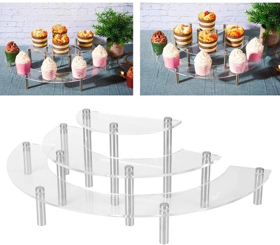 Stand per Torta in Acril Transparente a 3 Livelli a Forma di Mezza Circonferenza per Esposizione di Dessert e Decorazioni di Festa
