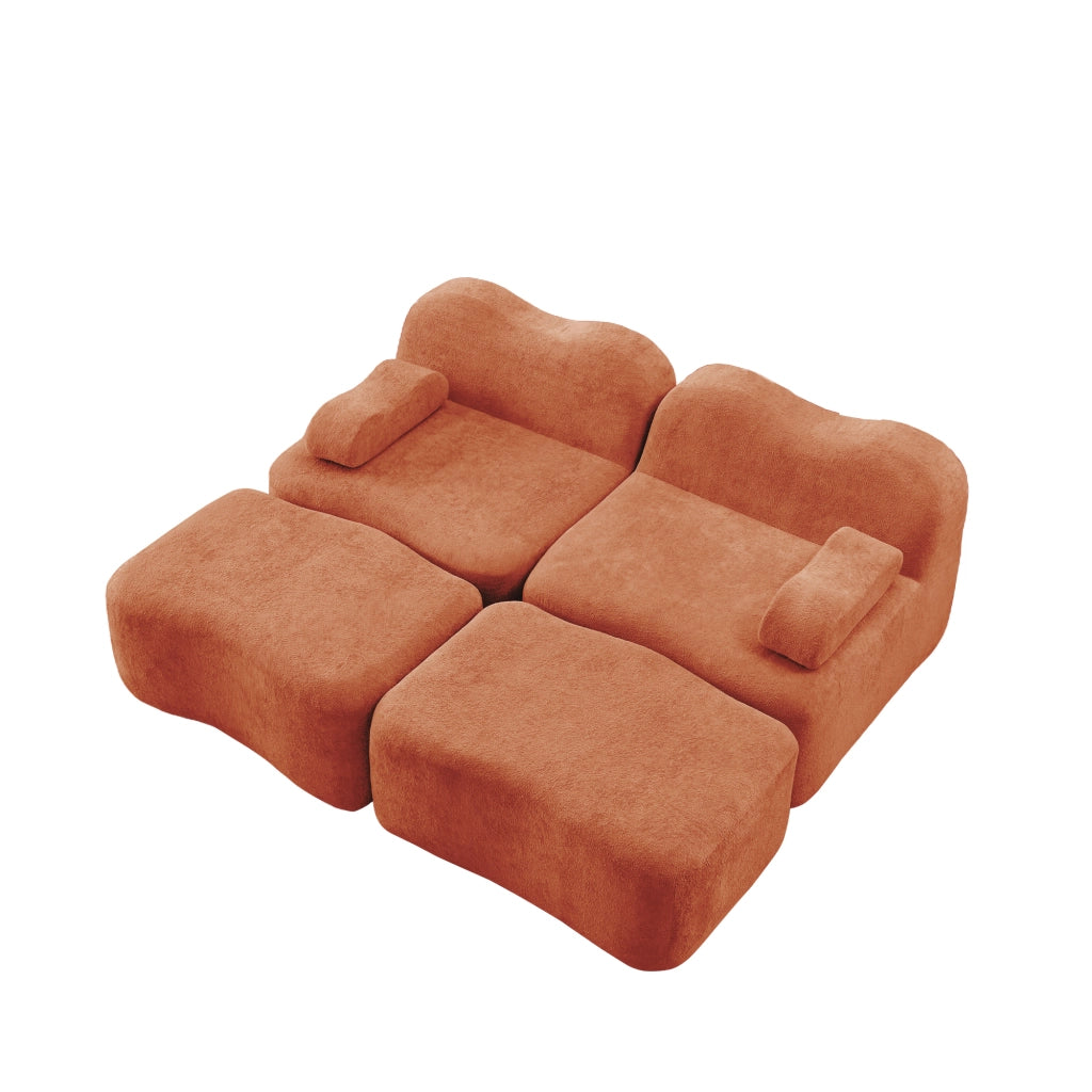 Divano Modulare 2 Posti con Ottomans ¨C MINIMAL ¨C Arancione, Tessuto, Braccioli Mobili