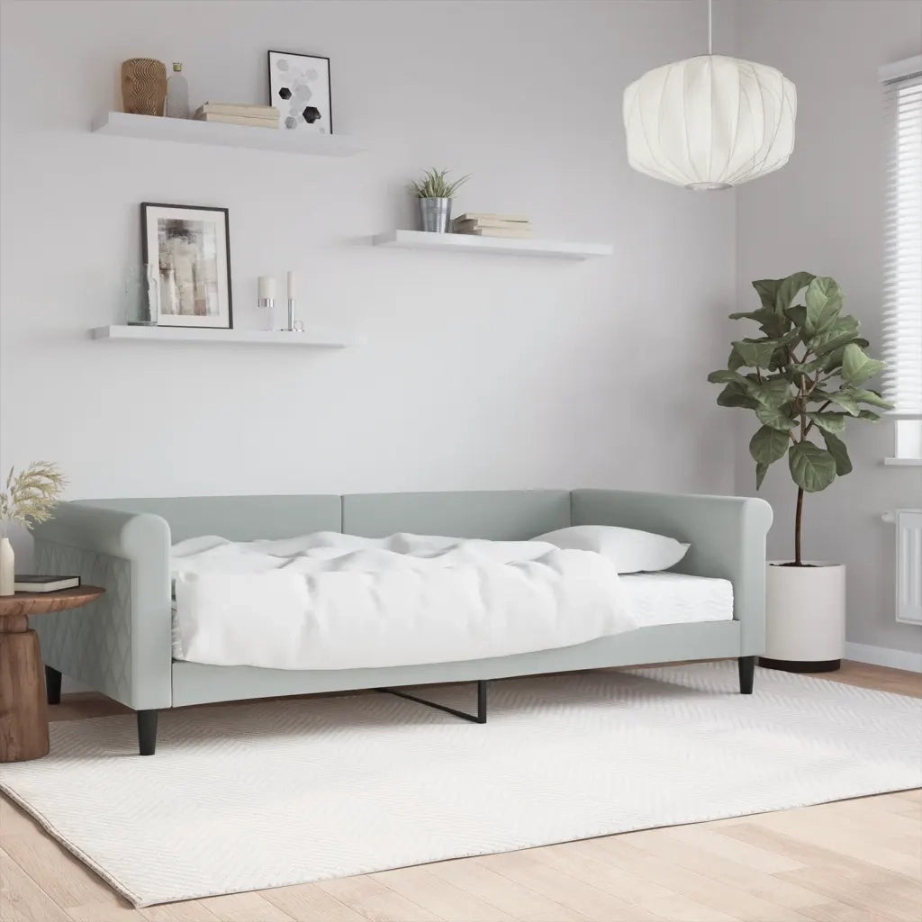Divano Letto con Materasso Grigio Chiaro 100x200 cm in Velluto 3197754