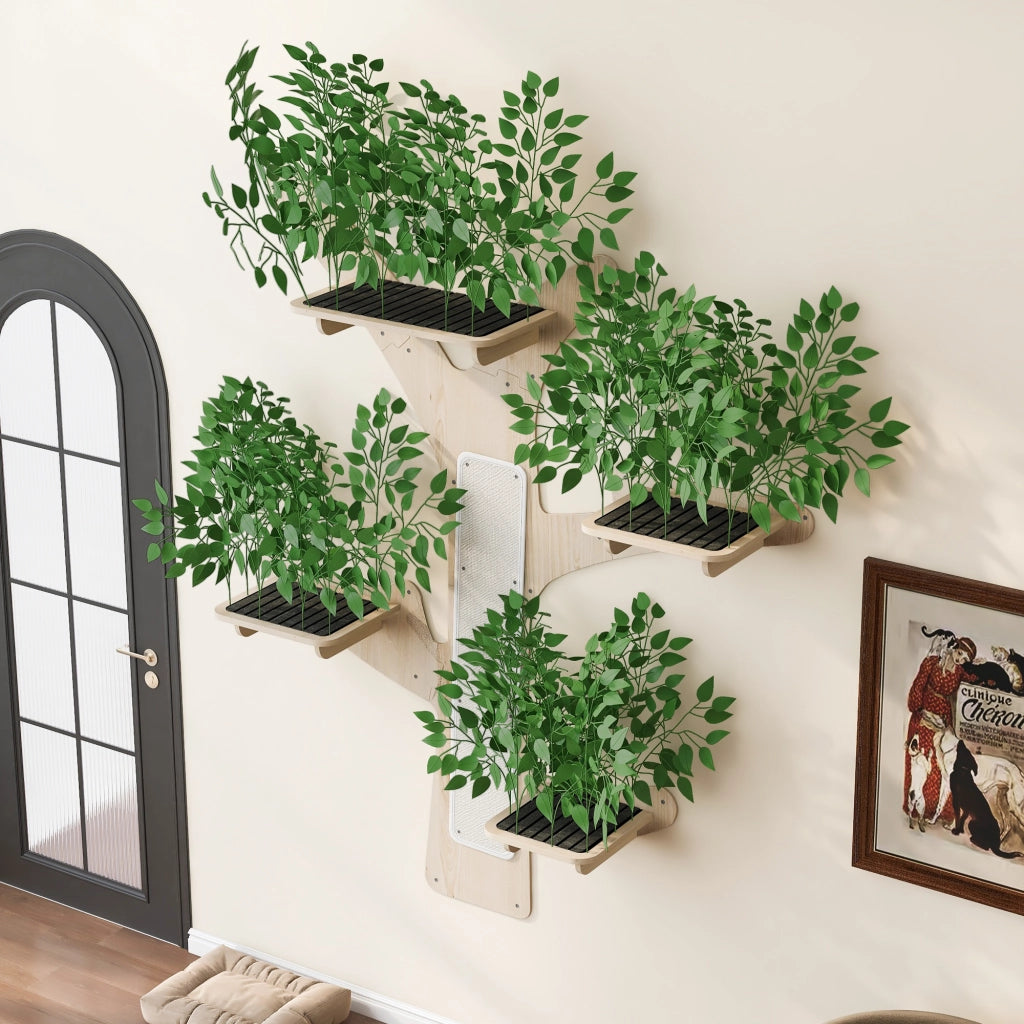 Albero Tiragraffi da Parete in Legno di Pino ¨C MINIMAL ¨C con Piattaforme, 155x210 cm