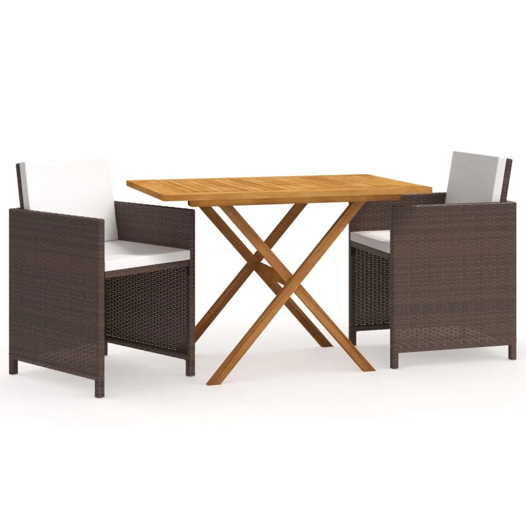 Set da Pranzo per Giardino 3 pz con Cuscini Marrone cod mxl 35637