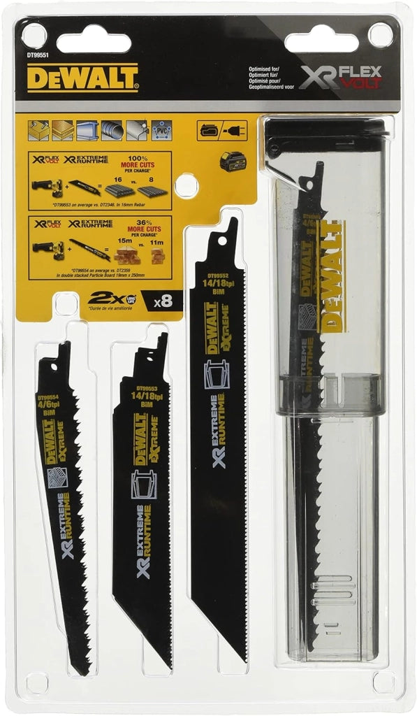DeWalt, DT99551, QZ, Juego de 8 Hojas de Sierra Sable Bi, Metal XR EXTREME RUNTIME