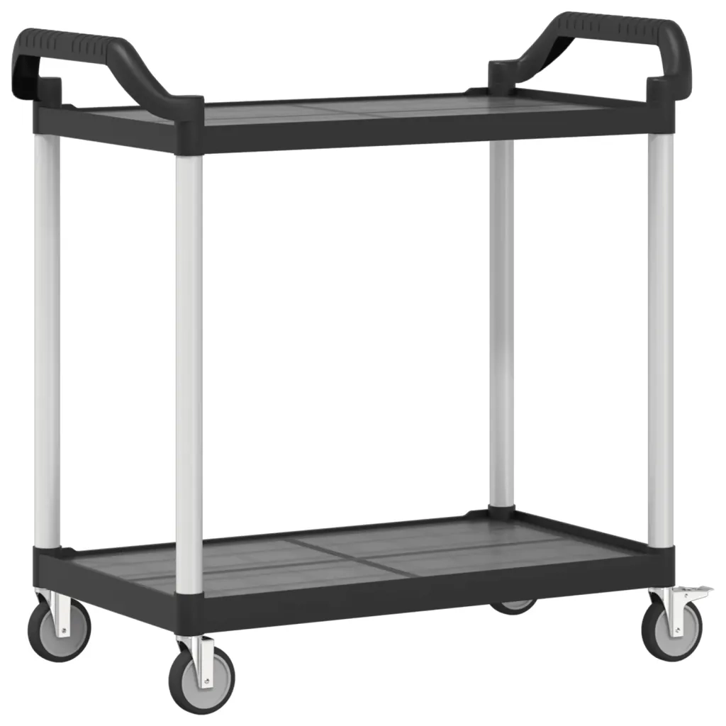 Carrello a 2 Ripiani Nero 99x50x97 cm in Alluminio 30324
