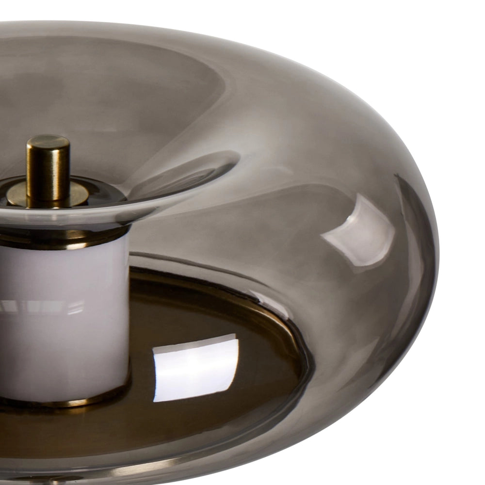 Lampada da terra a LED con paralume ovale in vetro grigio e base in metallo con dimmer, stile retrò