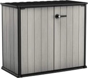 Porta Attrezzi da Giardino Patio Store, 1000L, Effetto Legno Spazzolato, Grigio, 139,5x77x120H cm