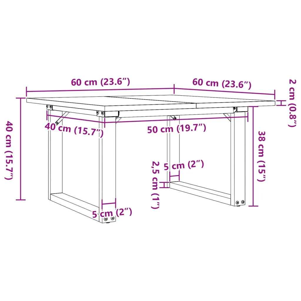 Tavolino da Salotto Telaio a O 60x60x40cm Legno Pino e Acciaio