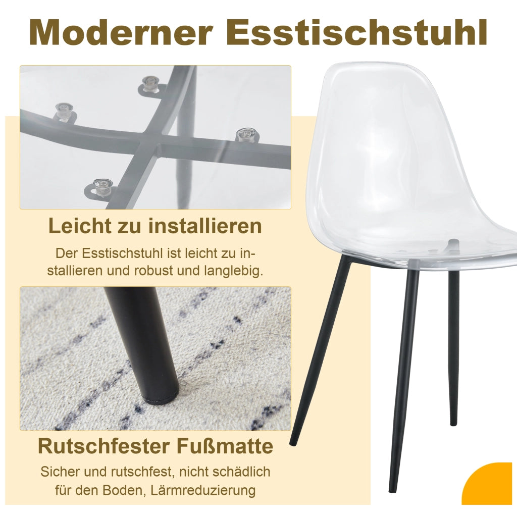 SEDIA Trasparente con gambe in metallo nero, 83 cm, Set da 4 pezzi