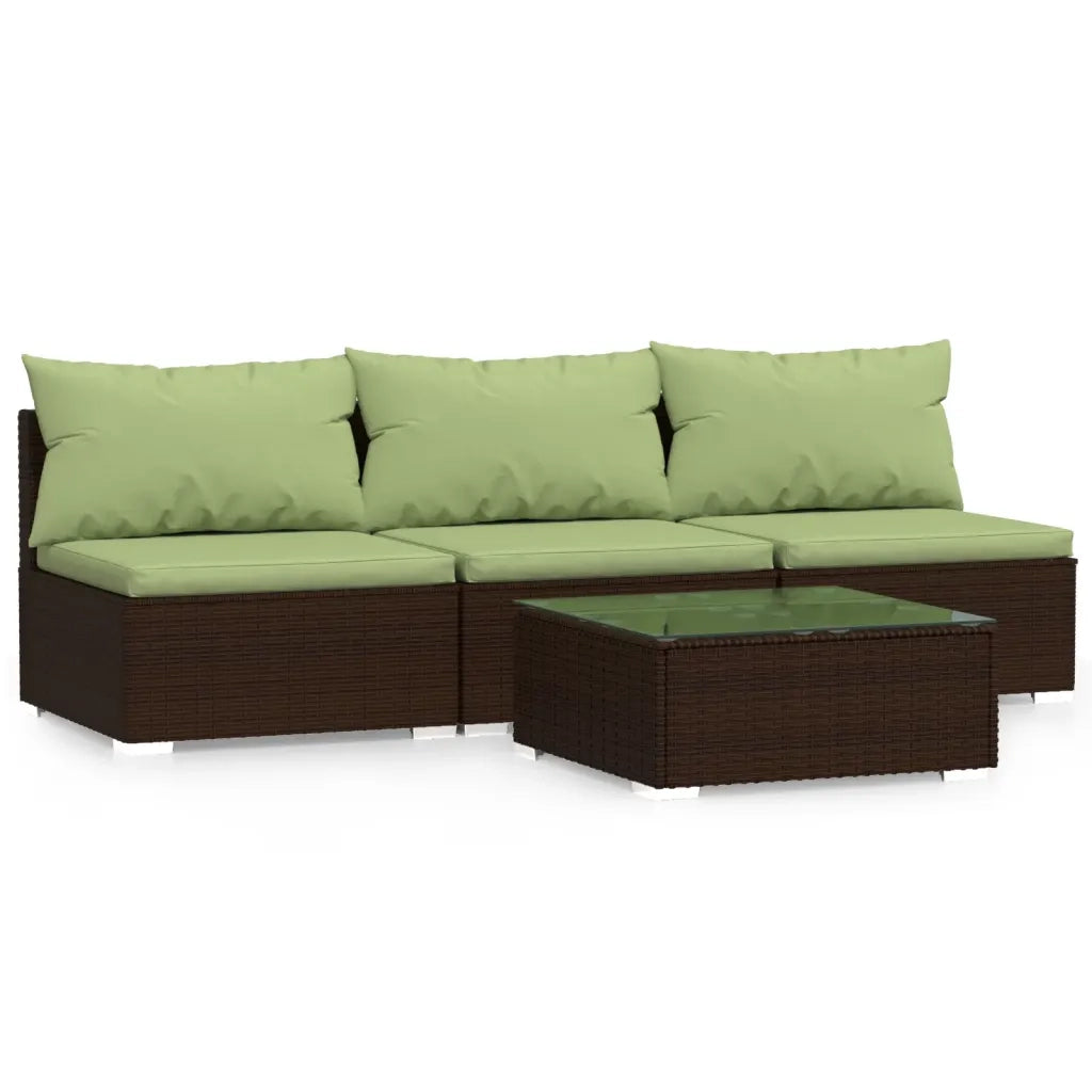 Set Mobili da Giardino 4 pz con Cuscini in Polyrattan Marrone 317562