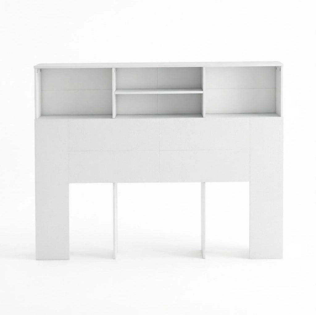 Testiera per letto 140 cm con 4 ripiani aperti, bianca, in truciolato e MDF