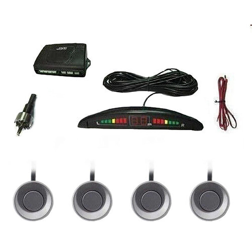 KIT 4 SENSORI DI PARCHEGGIO AUTO SUV CON DISPLAY LED CICALINO SUONO GRIGI SILVER