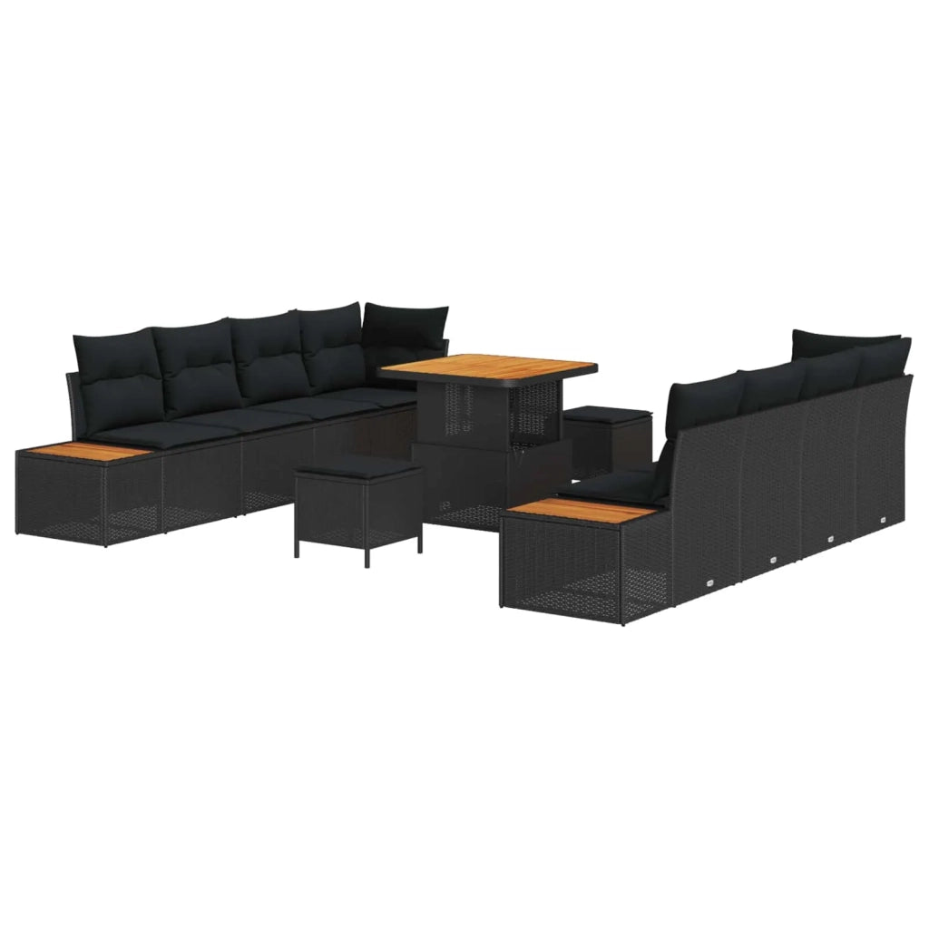 Set Divano da Giardino 11 pcs Nero polyrattan