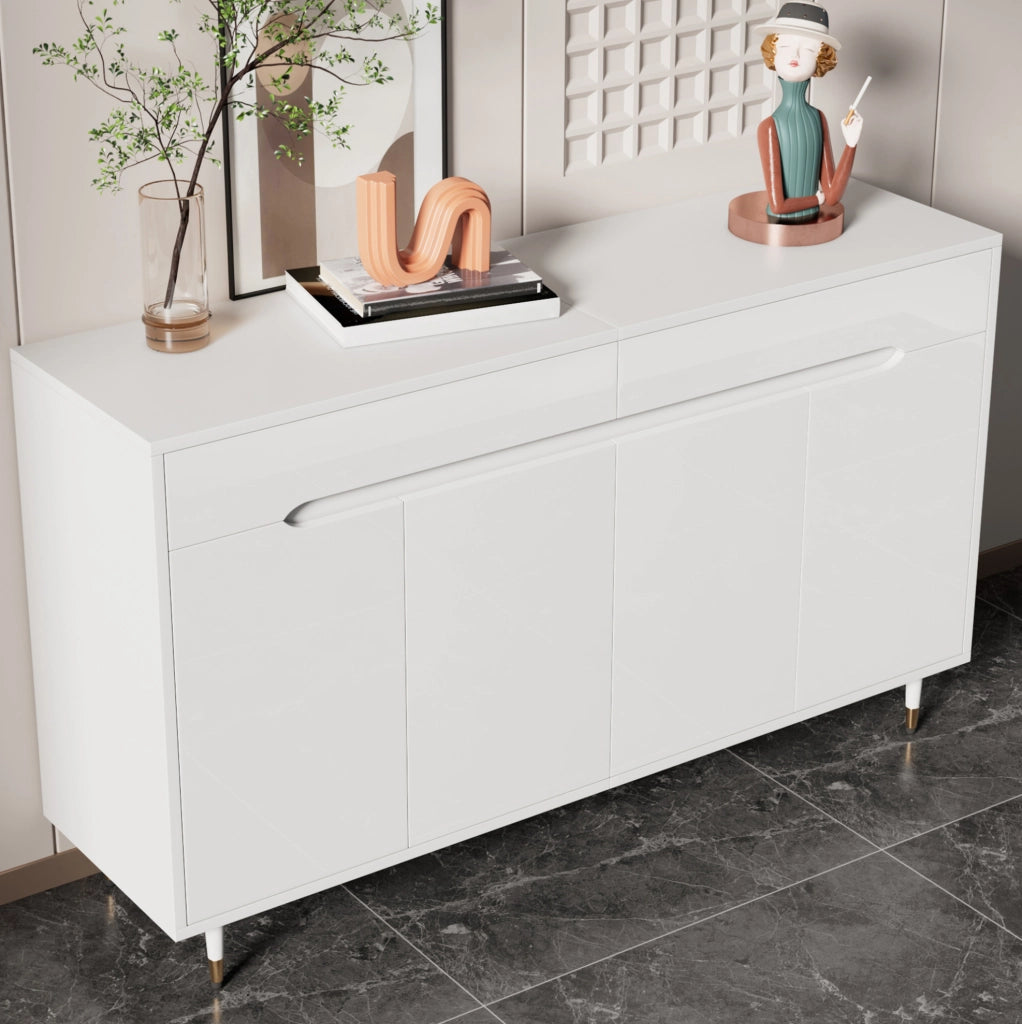 Scarpiera 140x39x84 cm con 2 ante; 2 cassetti e ripiani regolabili in pannello truciolare bianco e oro
