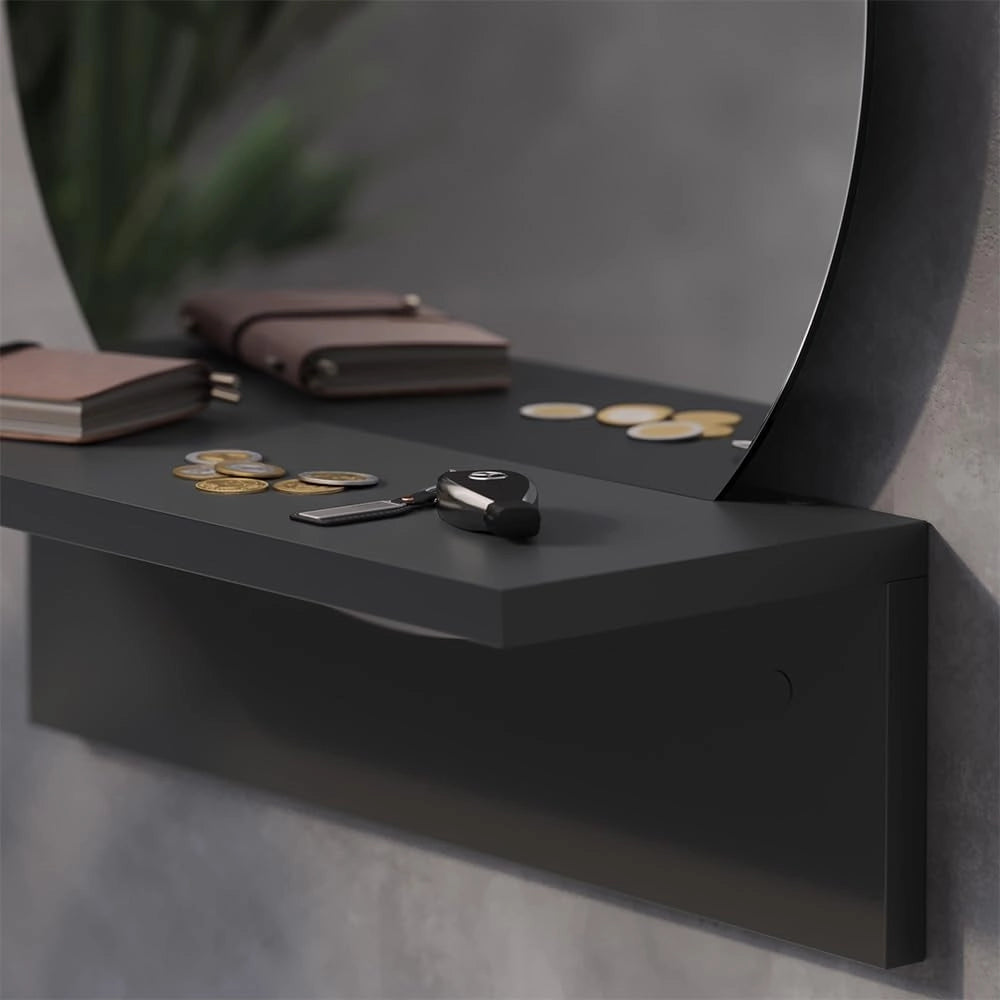 Specchio bagno Elyra, Nero, 40 x 47.5 cm con ripiano, adatto per il montaggio a parete in bagno e in ambienti abitativi