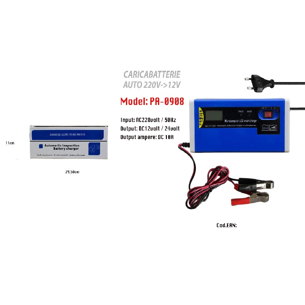 Trade Shop - Caricabatterie Per Auto Moto Batteria Avviatore 220v 12v Portatile Maxtech Pa-0908 -