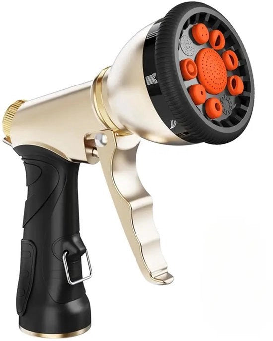 Spazzola metallica, strumento per pulire auto e giardino, set di raschiatoi, pistola ad alta pressione con 9 funzionalità, attrezzo per tubi di giardino (arancione)
