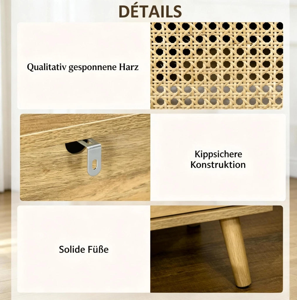Set di 2 comodini in rattan naturale 39x35x60 cm