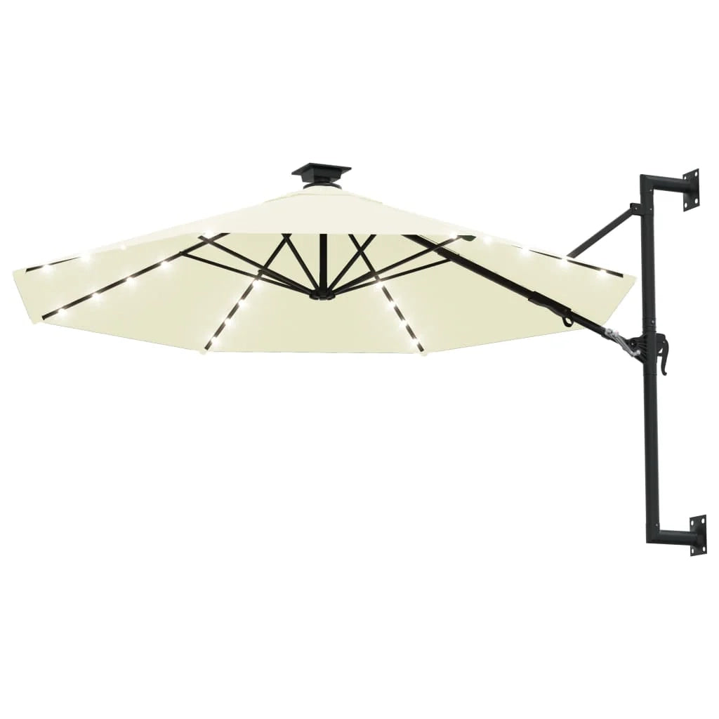 Ombrellone da parete con palo in metallo e illuminazione a LED 300 cm colore sabbia 02_0008694