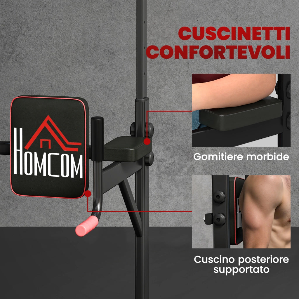 Stazione Fitness Multifunzione Power Tower ¨C Xylo ¨C Acciaio Nero Rosso 189-239cm