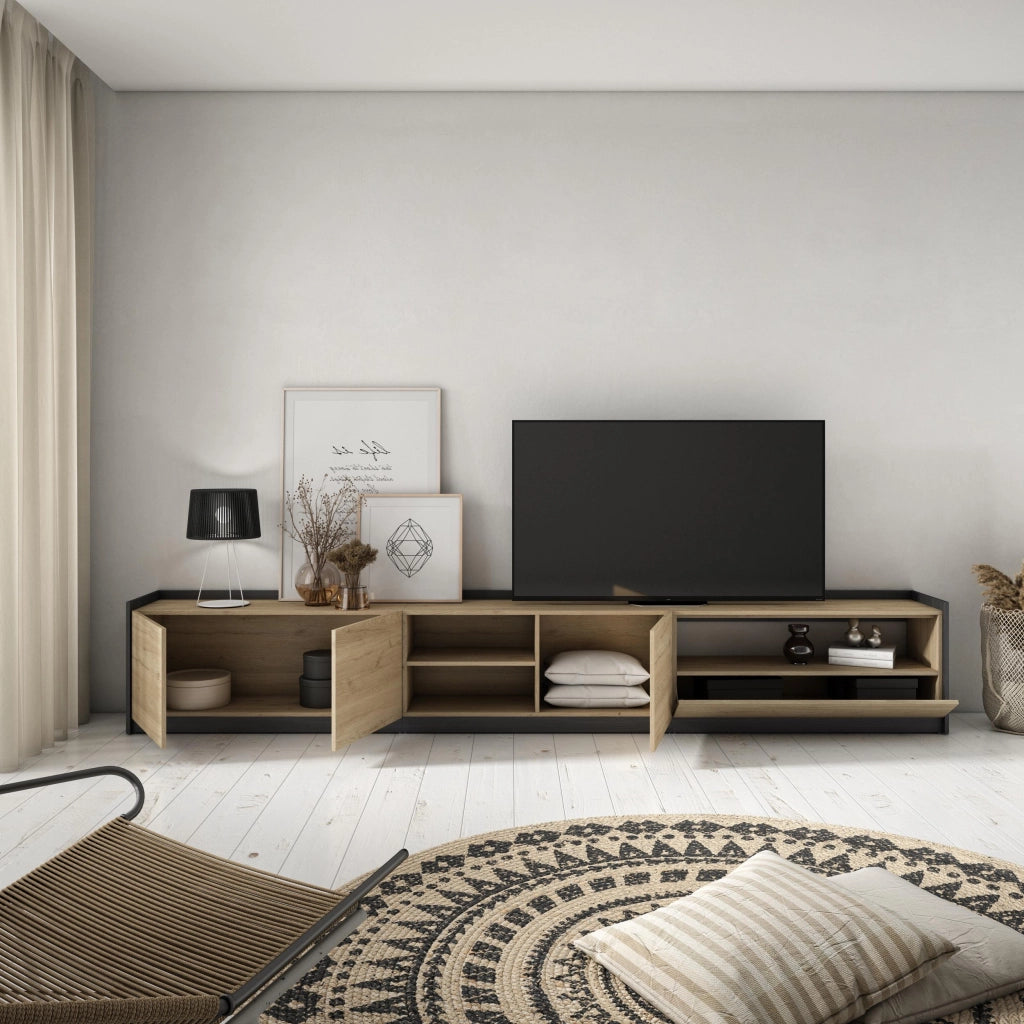 Mobile TV Soggiorno, 310x50x37 cm, Per TV fino a 80", Mobile Soggiorno, Rovere e nero