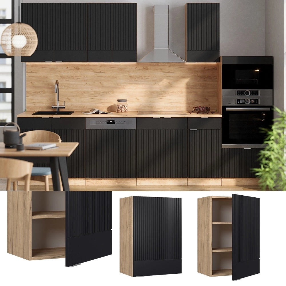 Pensile da cucina Fame-Line Nero rigato/Rovere dorato 50 cm Vicco