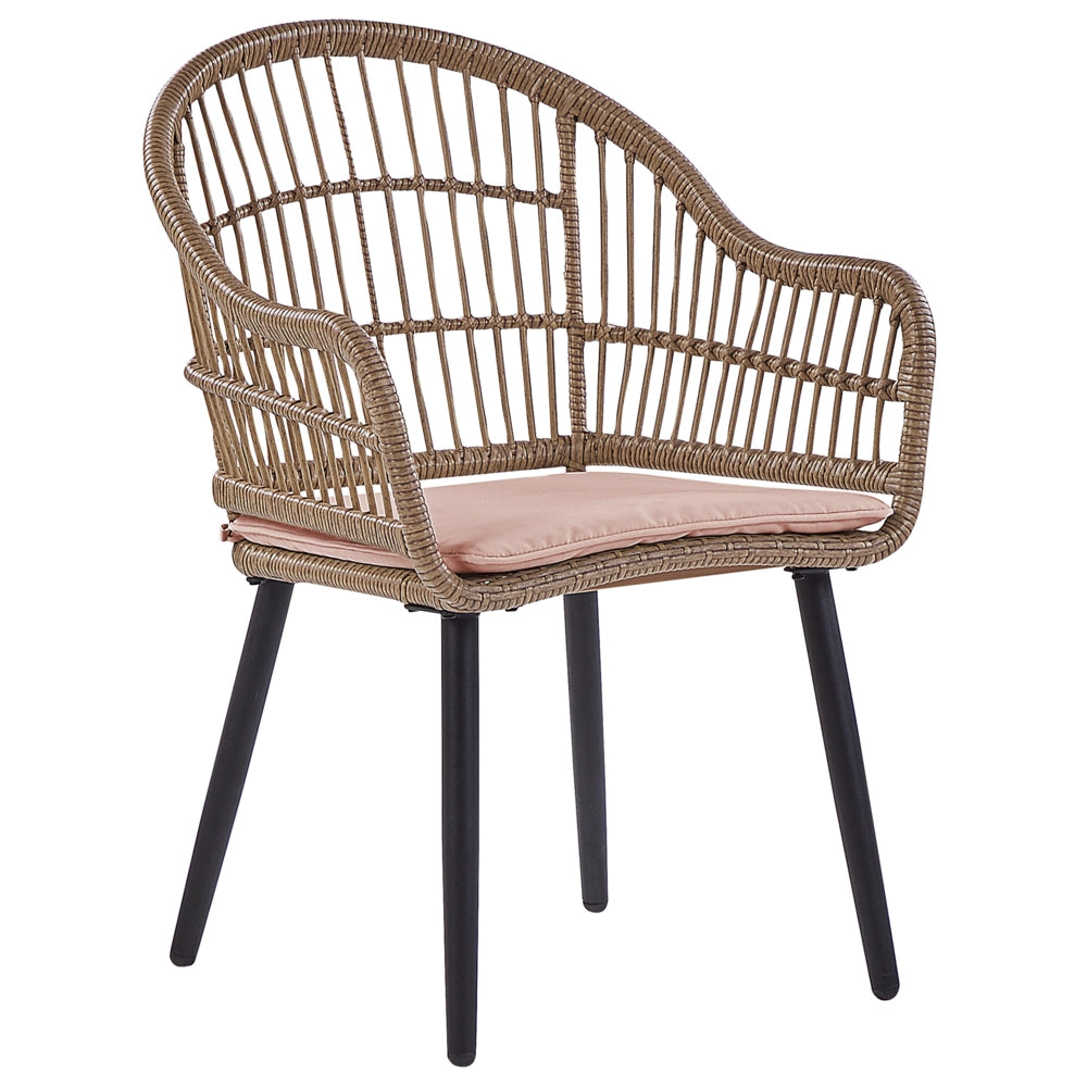 Set da giardino 6 posti in rattan sedie con cuscini di colore rosa e tavolo in vetro giardino terrazzo stile boho