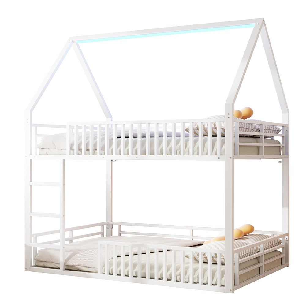 Letto a castello a casetta 140x200cm - Xylo - bianco, LED, sicuro
