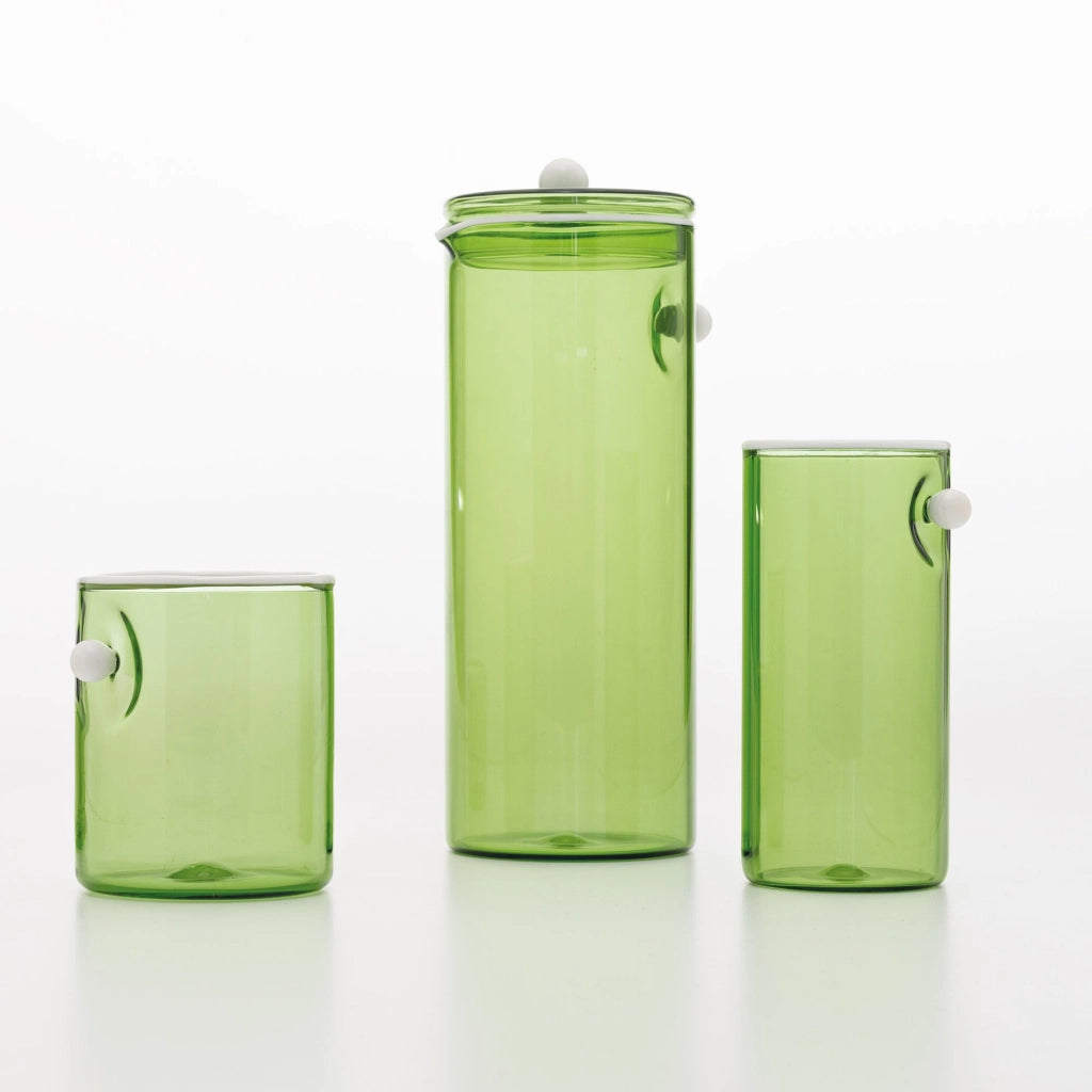 Zafferano Set 4 Tumbler Alti Oyster Blu in Vetro Borosilicato Soffiato a Mano con Perla in Vetro Opaco Bianco per Cocktail e Bevande Eleganti