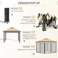 Gazebo Pieghevole 3.3x3.3 m con Zanzariera, Doppio Tettuccio e Borsa da Trasporto, Beige